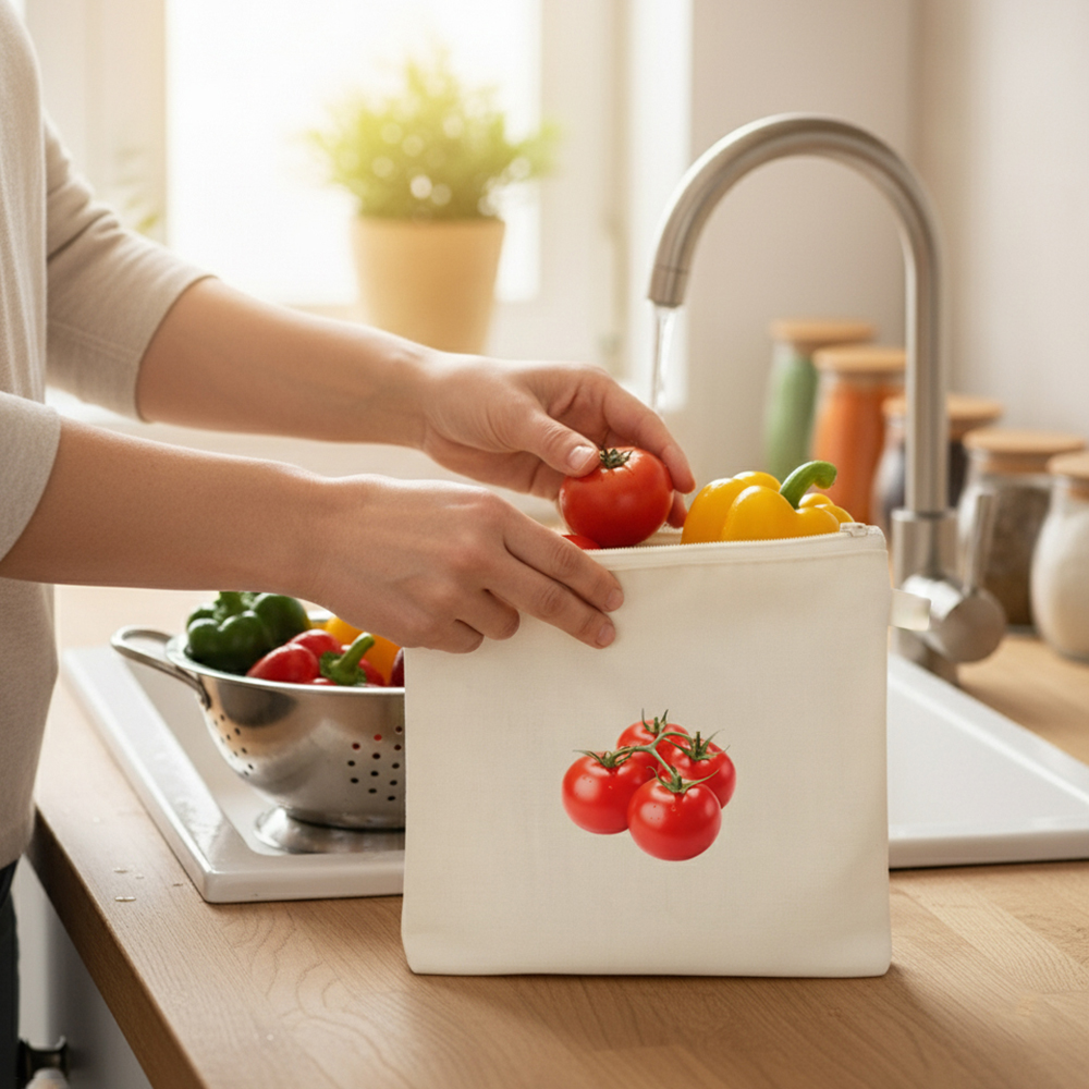 Wrapzy 100% Cotton Reusable Vegetable Bags for Fridge | Eco-Friendly Storage Bags | Washable Breathable Cloth Bags for Vegetables | Plastic-Free Kitchen Organizer | Pack of 10