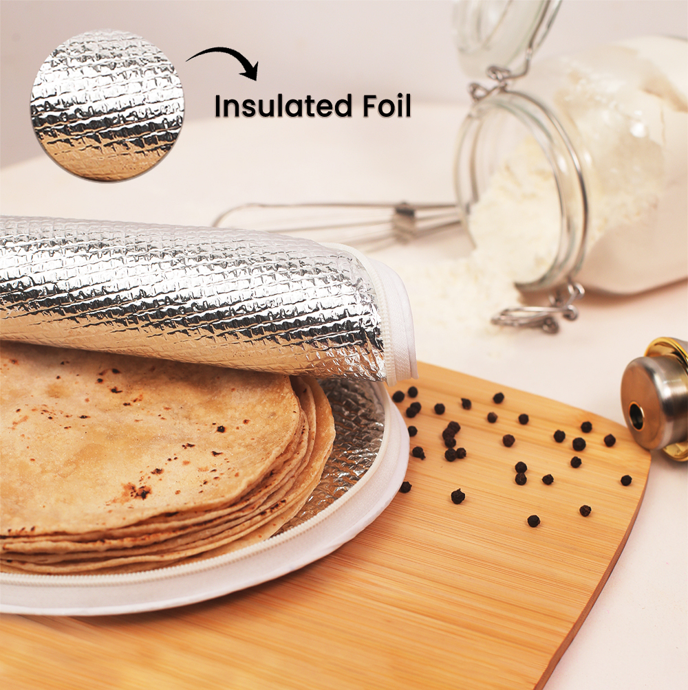 Wrapzy Insulated Roti Cover with Zip ? Premium Chapati Cloth Bag for Hot Fresh Roti | Roti Insulation Bag | Chapati Cover Cloth for Casserole | Roti Pouch for Kitchen (Pack of 2)