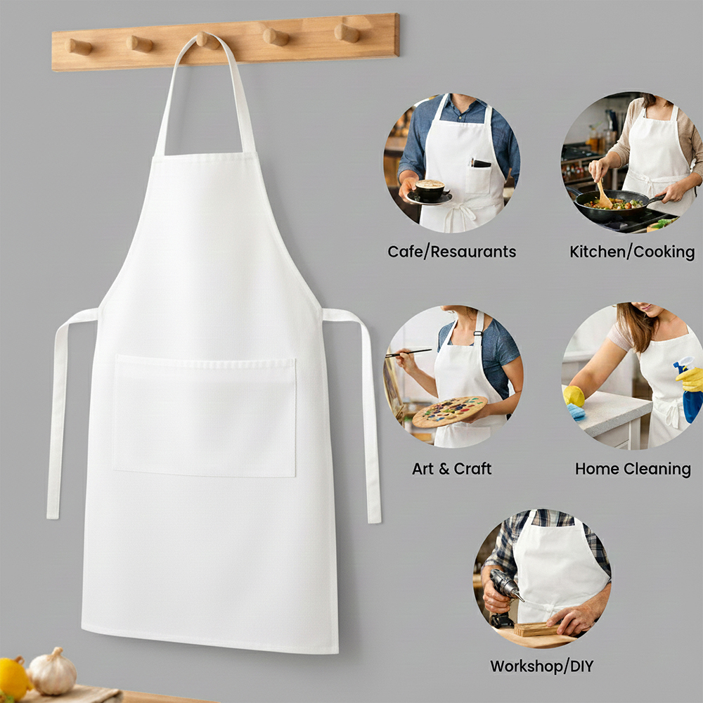 WRAPZY Waterproof Kitchen Apron Pack of 2 (White & Black) for Men & Women ? Bib Apron with Front Pocket, Oil & Stain Resistant, Reusable Chef Apron for Cooking, Baking, BBQ, Cleaning, Cafe &