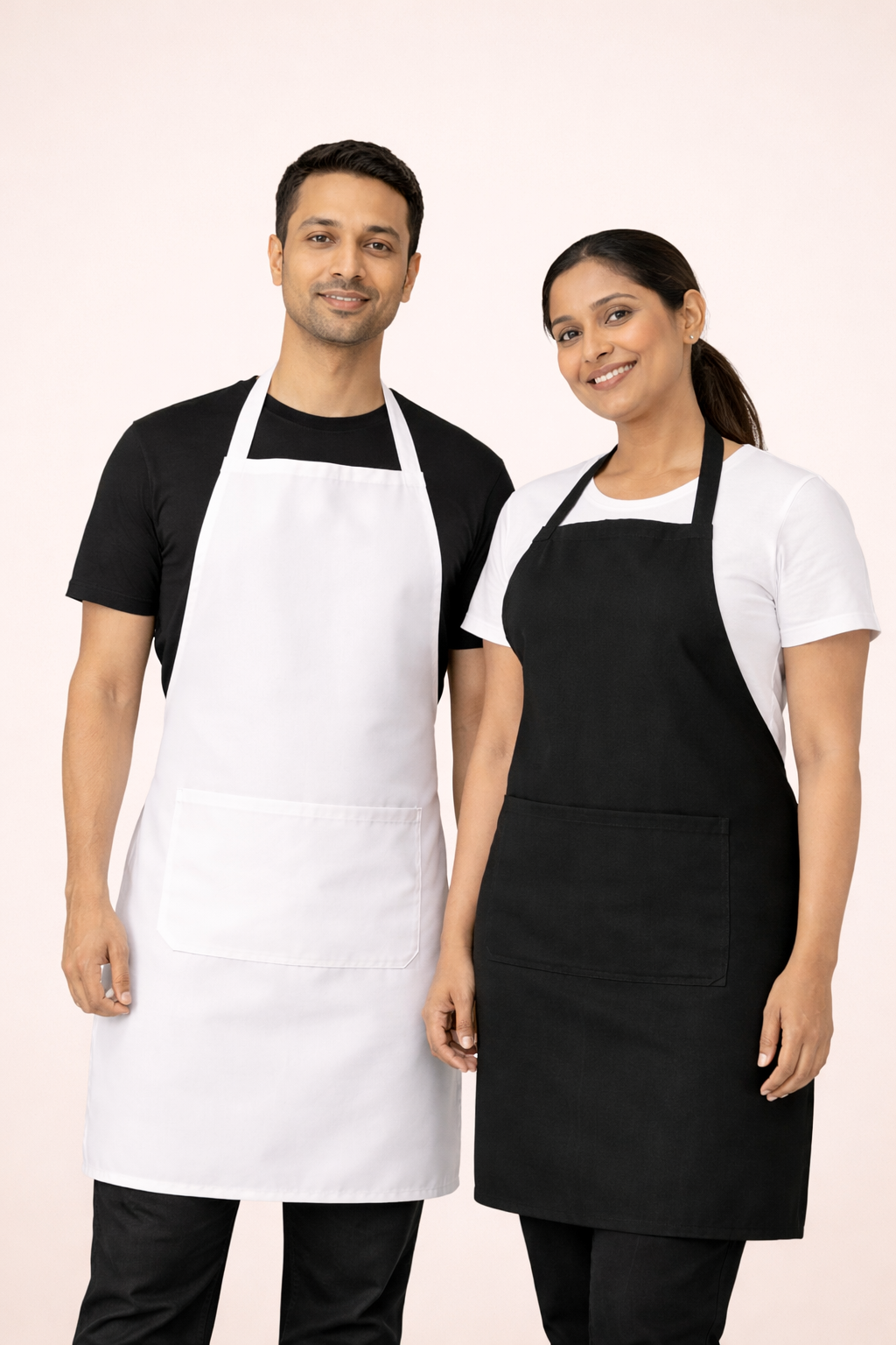 WRAPZY Waterproof Kitchen Apron Pack of 2 (White & Black) for Men & Women ? Bib Apron with Front Pocket, Oil & Stain Resistant, Reusable Chef Apron for Cooking, Baking, BBQ, Cleaning, Cafe &