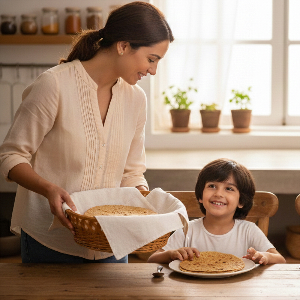 WRAPZY Double Layer Roti Cover |100% Cotton 4-Flap Chapati Cloth (White) | Reusable, Washable Roti Rumal for Tiffin & Hot Case ! Pack of 2