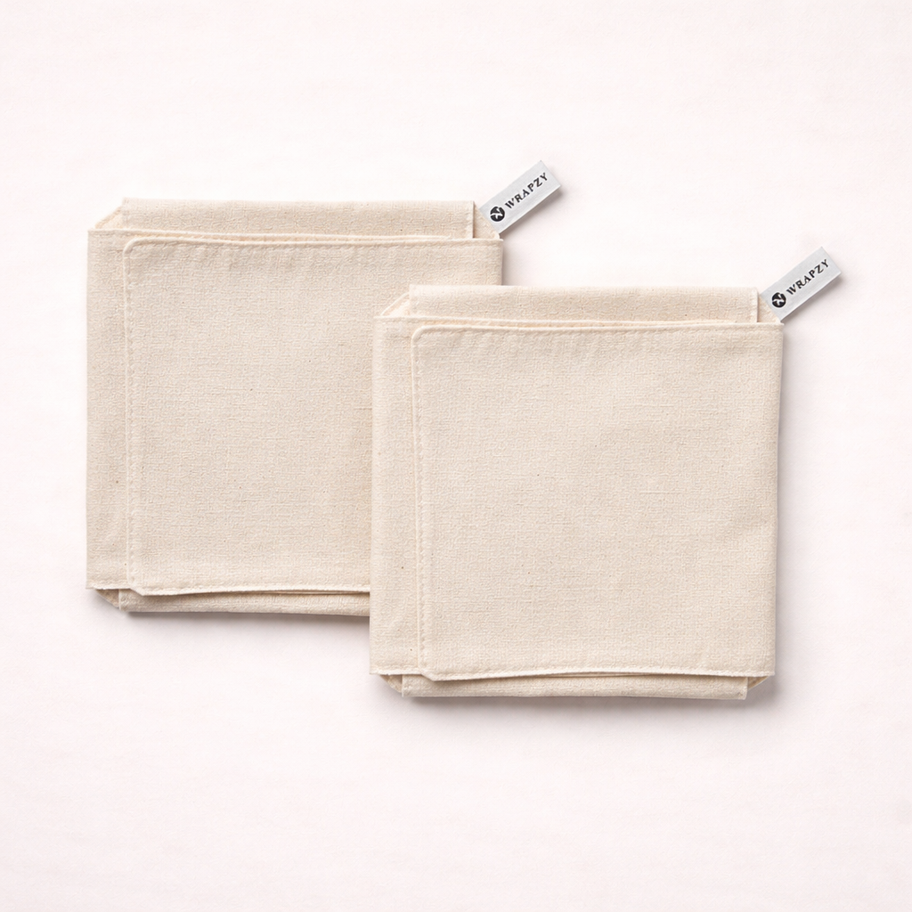 WRAPZY Double Layer Roti Cover |100% Cotton 4-Flap Chapati Cloth (White) | Reusable, Washable Roti Rumal for Tiffin & Hot Case ! Pack of 2