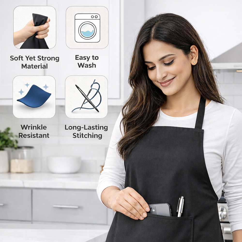 WRAPZY - Waterproof Unisex Solid Kitchen Apron for Men & Women with Adjustable Neck Strap - Apron for Chef - Cooking Apron for Men - Waterproof - Kitchen Dress for Women - Pack of 2 (Black)