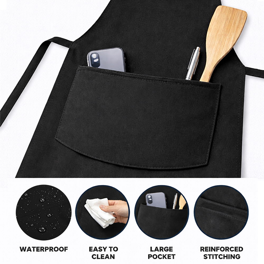 WRAPZY - Waterproof Unisex Solid Kitchen Apron for Men & Women with Adjustable Neck Strap - Apron for Chef - Cooking Apron for Men - Waterproof - Kitchen Dress for Women - Pack of 2 (Black)