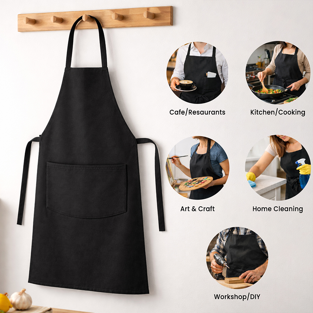 WRAPZY - Waterproof Unisex Solid Kitchen Apron for Men & Women with Adjustable Neck Strap - Apron for Chef - Cooking Apron for Men - Waterproof - Kitchen Dress for Women - Pack of 2 (Black)