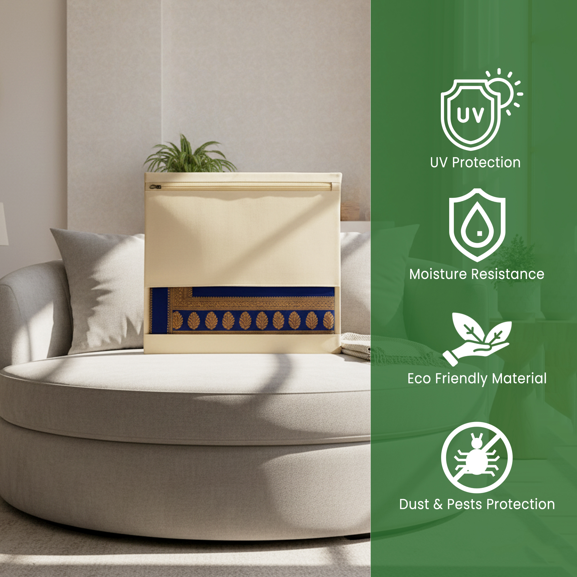 Wrapzy Pure Cotton Printed Saree Cover for Storage | Pack of 4 | Large 16 x 14 Inch Saree Bags with Zip & Transparent Mesh Window | Reusable Wardrobe Organizer for Sarees & Clothes