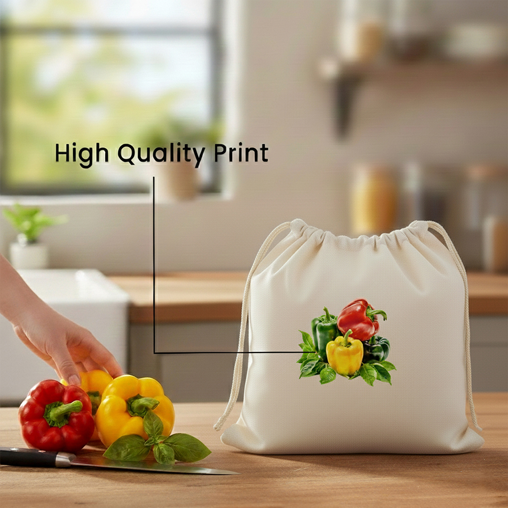 Wrapzy 100% Cotton Reusable Vegetable Bags for Fridge | Eco-Friendly Drawstring Storage Bags | Washable Breathable Mesh Bag | Multi-Purpose Cotton Mesh | Pack of 6