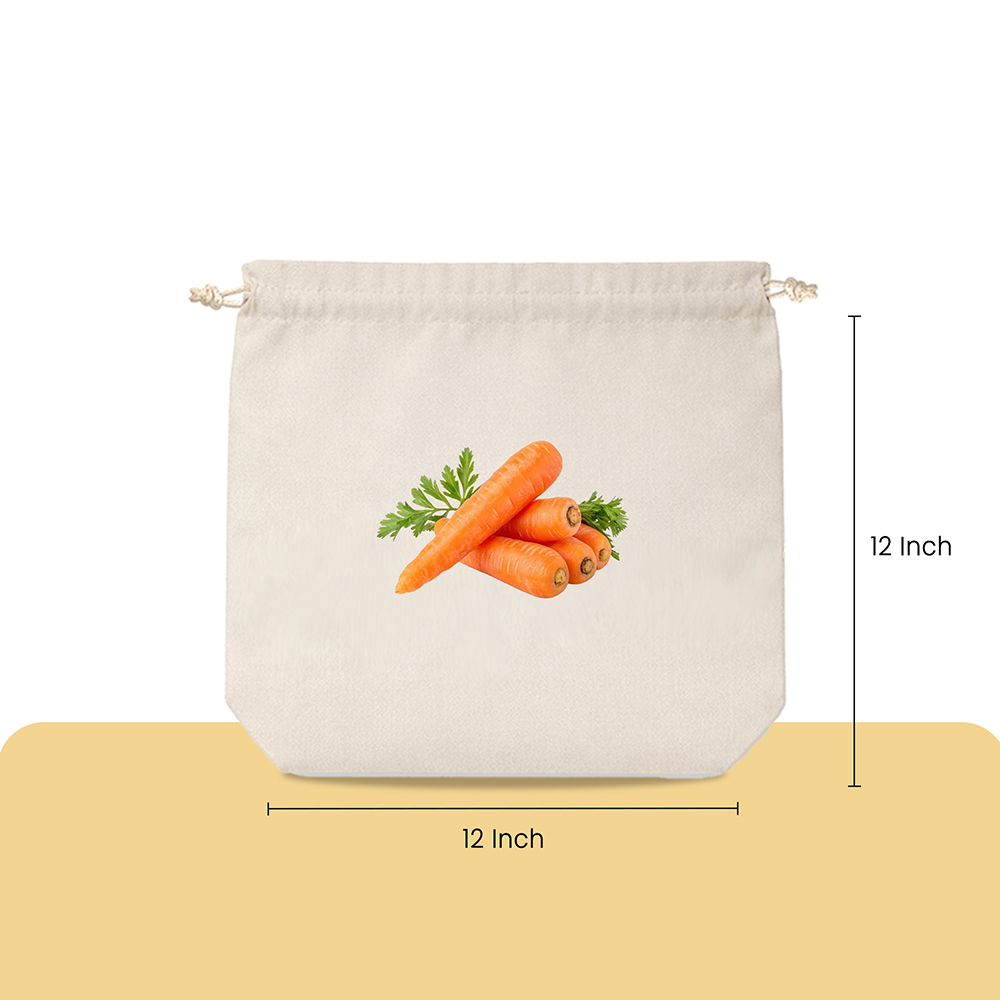 Wrapzy 100% Cotton Reusable Vegetable Bags for Fridge | Eco-Friendly Drawstring Storage Bags | Washable Breathable Mesh Bag | Multi-Purpose Cotton Mesh | Pack of 6